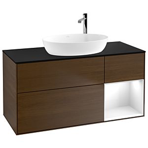 Villeroy and Boch Finion Villeroy and Boch Finion F952GFGN 120cm, cover plate black matt, shelves Glossy white lacquer, walnut veneer