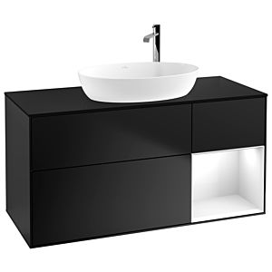 Villeroy und Boch Finion Waschtischunterschrank F952GFPD 120cm, Abdeckplatte black matt, Regale Glossy white lacquer, Black matt lacquer