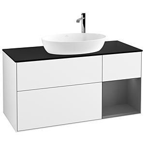 Villeroy et Boch Finion Villeroy et Boch F952GKGF 120cm, plaque de recouvrement noir mat, étagères laqué anthracite mat, laqué blanc brillant