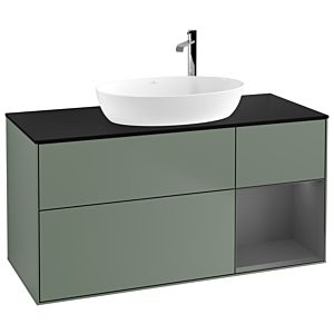 Villeroy und Boch Finion Waschtischunterschrank F952GKGM 120cm, Abdeckplatte black matt, Regale Anthracite matt lacquer, Olive Matt Lacquer