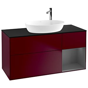 Villeroy und Boch Finion Waschtischunterschrank F952GKHB 120cm, Abdeckplatte black matt, Regale Anthracite matt lacquer, Peony Matt