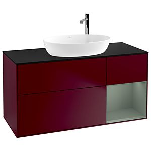 Villeroy und Boch Finion Waschtischunterschrank F952GMHB 120cm, Abdeckplatte black matt, Regale Olive matt lacquer, Peony Matt