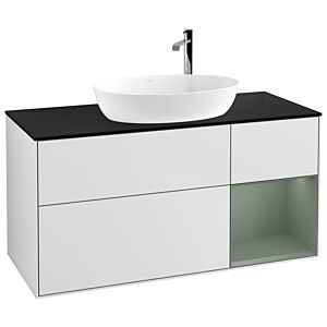 Villeroy und Boch Finion Waschtischunterschrank F952GMMT 120cm, Abdeckplatte black matt, Regale Olive matt lacquer, White matt lacquer