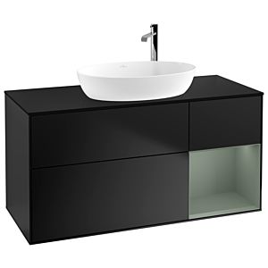 Villeroy und Boch Finion Waschtischunterschrank F952GMPD 120cm, Abdeckplatte black matt, Regale Olive matt lacquer, Black matt lacquer