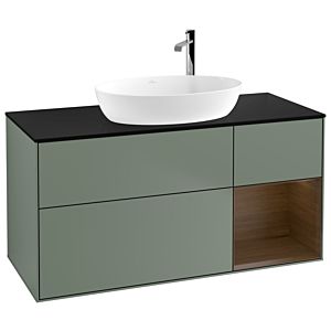 Villeroy et Boch Finion Villeroy et Boch F952GNGM 120cm, plaque de recouvrement noir mat, étagères Walnut Veneer , Olive Matt Lacquer