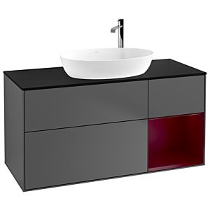 Villeroy und Boch Finion Waschtischunterschrank F952HBGK 120cm, Abdeckplatte black matt, Regale Peony matt lacquer, Anthracite matt