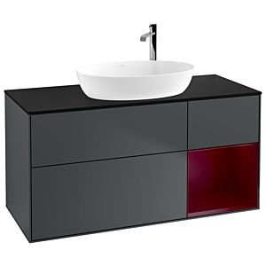 Villeroy und Boch Finion Waschtischunterschrank F952HBHG 120cm, Abdeckplatte black matt, Regale Peony matt lacquer, Midnight Blue Matt Lacquer