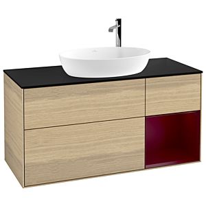 Villeroy und Boch Finion Waschtischunterschrank F952HBPC 120cm, Abdeckplatte black matt, Regale Peony matt lacquer, Oak Veneer