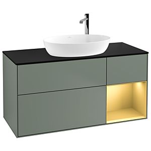 Villeroy et Boch Finion Villeroy et Boch F952HFGM 120cm, plaque de recouvrement noir mat, étagères laqué mat or, Olive Matt Lacquer