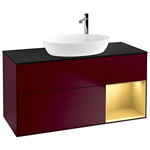 Villeroy und Boch Finion Waschtischunterschrank F952HFHB 120cm, Abdeckplatte black matt, Regale Gold matt lacquer, Peony Matt