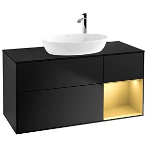 Villeroy und Boch Finion Waschtischunterschrank F952HFPD 120cm, Abdeckplatte black matt, Regale Gold matt lacquer, Black matt lacquer