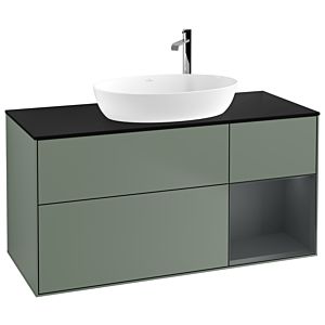 Villeroy und Boch Finion Waschtischunterschrank F952HGGM 120cm, Abdeckplatte black matt, Regale Midnight matt lacquer, Olive Matt Lacquer