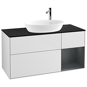 Villeroy und Boch Finion Waschtischunterschrank F952HGMT 120cm, Abdeckplatte black matt, Regale Midnight matt lacquer, White matt lacquer