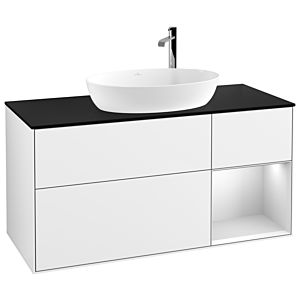 Villeroy und Boch Finion Waschtischunterschrank F952MTGF 120cm, Abdeckplatte black matt, Regale White matt lacquer, Glossy white lacquer