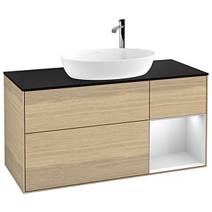 Villeroy und Boch Finion Waschtischunterschrank F952MTPC 120cm, Abdeckplatte black matt, Regale White matt lacquer, Oak Veneer