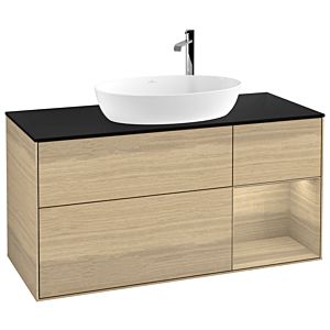 Villeroy und Boch Finion Waschtischunterschrank F952PCPC 120cm, Abdeckplatte black matt, Regale Oak Veneer, Oak Veneer