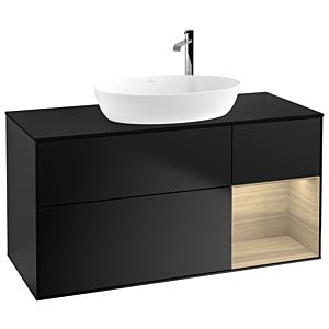 Villeroy und Boch Finion Waschtischunterschrank F952PCPD 120cm, Abdeckplatte black matt, Regale Oak Veneer, Black matt lacquer