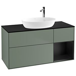 Villeroy et Boch Finion Villeroy et Boch F952PDGM 120cm, plaque de recouvrement noir mat, étagères laqué noir mat, Olive Matt Lacquer