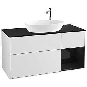 Villeroy und Boch Finion Waschtischunterschrank F952PHMT 120cm, Abdeckplatte black matt, Regale Glossy black lacquer, White matt lacquer