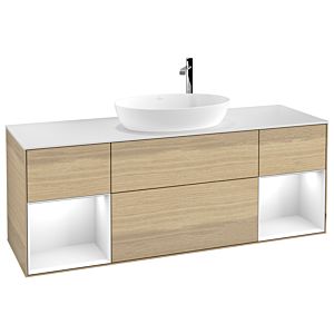 Villeroy et Boch Finion Villeroy et Boch F981GFPC 160cm, plaque de recouvrement blanc mat, étagères Laque blanche brillante, Oak Veneer