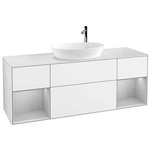 Villeroy und Boch Finion Waschtischunterschrank F981GJGF 160cm, Abdeckplatte white matt, Regale Light grey matt lacquer, Glossy white lacquer