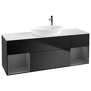 Villeroy et Boch Finion Villeroy et Boch F981GKPD 160cm, plaque de recouvrement blanc mat, étagères laqué anthracite mat, laqué noir mat