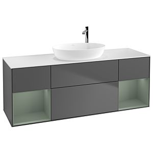 Villeroy und Boch Finion Waschtischunterschrank F981GMGK 160cm, Abdeckplatte white matt, Regale Olive matt lacquer, Anthracite matt