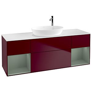 Villeroy et Boch Finion Villeroy et Boch F981GMHB 160cm, plaque de recouvrement blanc mat, étagères laqué olive mat, Peony Matt