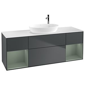 Villeroy und Boch Finion Waschtischunterschrank F981GMHG 160cm, Abdeckplatte white matt, Regale Olive matt lacquer, Midnight Blue Matt Lacquer