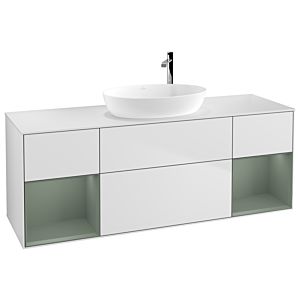 Villeroy und Boch Finion Waschtischunterschrank F981GMMT 160cm, Abdeckplatte white matt, Regale Olive matt lacquer, White matt lacquer