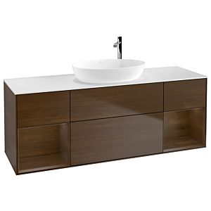 Villeroy und Boch Finion Waschtischunterschrank F981GNGN 160cm, Abdeckplatte white matt, Regale Walnut Veneer, Walnut veneer
