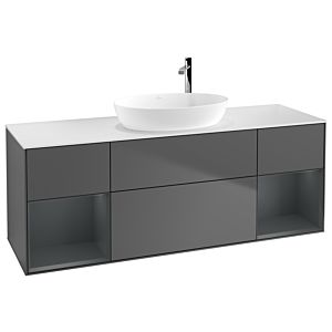 Villeroy und Boch Finion Waschtischunterschrank F981HGGK 160cm, Abdeckplatte white matt, Regale Midnight matt lacquer, Anthracite matt