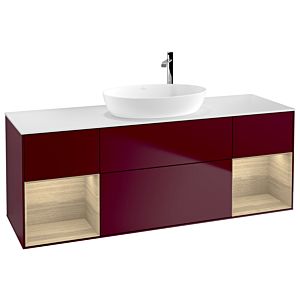 Villeroy und Boch Finion Waschtischunterschrank F981PCHB 160cm, Abdeckplatte white matt, Regale Oak Veneer, Peony Matt