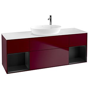 Villeroy et Boch Finion Villeroy et Boch F981PDHB 160cm, plaque de recouvrement blanc mat, étagères laqué noir mat, Peony Matt