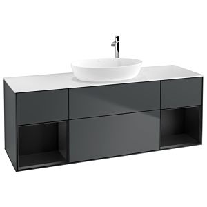 Villeroy und Boch Finion Waschtischunterschrank F981PDHG 160cm, Abdeckplatte white matt, Regale Black matt lacquer, Midnight Blue Matt Lacquer