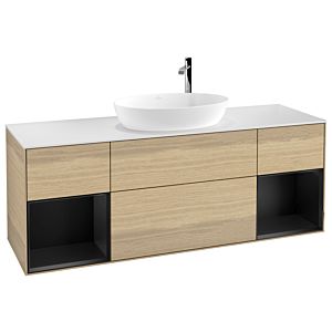 Villeroy und Boch Finion Waschtischunterschrank F981PDPC 160cm, Abdeckplatte white matt, Regale Black matt lacquer, Oak Veneer