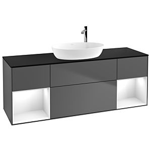 Villeroy und Boch Finion Waschtischunterschrank F982GFGK 160cm, Abdeckplatte black matt, Regale Glossy white lacquer, Anthracite matt