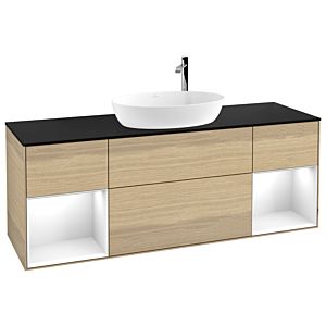 Villeroy und Boch Finion Waschtischunterschrank F982GFPC 160cm, Abdeckplatte black matt, Regale Glossy white lacquer, Oak Veneer