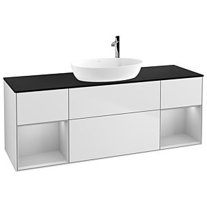 Villeroy und Boch Finion Waschtischunterschrank F982GJMT 160cm, Abdeckplatte black matt, Regale Light grey matt lacquer, White matt lacquer