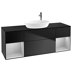 Villeroy und Boch Finion Waschtischunterschrank F982GJPD 160cm, Abdeckplatte black matt, Regale Light grey matt lacquer, Black matt lacquer
