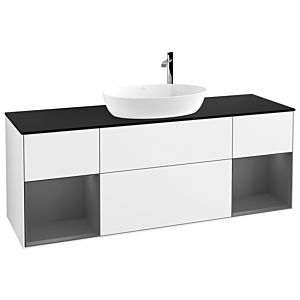 Villeroy und Boch Finion Waschtischunterschrank F982GKGF 160cm, Abdeckplatte black matt, Regale Anthracite matt lacquer, Glossy white lacquer