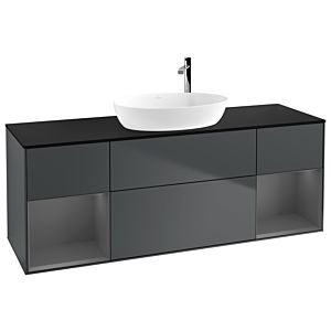 Villeroy und Boch Finion Waschtischunterschrank F982GKHG 160cm, Abdeckplatte black matt, Regale Anthracite matt lacquer, Midnight Blue Matt Lacquer