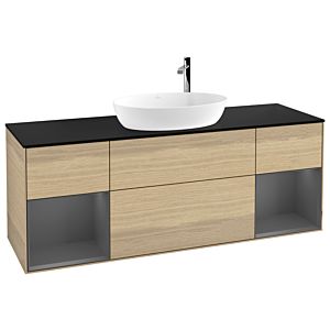 Villeroy et Boch Finion F982GKPC 160cm, plateau noir mat, étagères laquées anthracite mat, Oak Veneer
