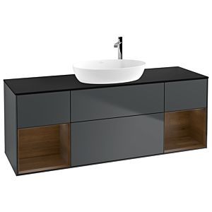 Villeroy et Boch Finion Villeroy et Boch F982GNHG 160cm, plaque de recouvrement noir mat, étagères Walnut Veneer , Midnight Blue Matt Lacquer