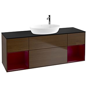 Villeroy und Boch Finion Waschtischunterschrank F982HBGN 160cm, Abdeckplatte black matt, Regale Peony matt lacquer, Walnut veneer