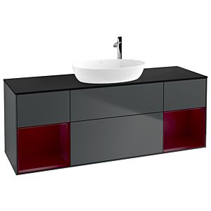 Villeroy und Boch Finion Waschtischunterschrank F982HBHG 160cm, Abdeckplatte black matt, Regale Peony matt lacquer, Midnight Blue Matt Lacquer