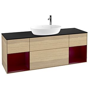 Villeroy und Boch Finion Waschtischunterschrank F982HBPC 160cm, Abdeckplatte black matt, Regale Peony matt lacquer, Oak Veneer