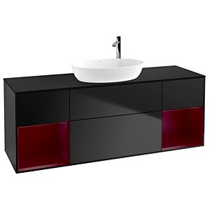 Villeroy und Boch Finion Waschtischunterschrank F982HBPD 160cm, Abdeckplatte black matt, Regale Peony matt lacquer, Black matt lacquer