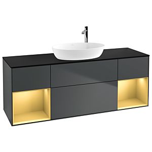 Villeroy und Boch Finion Waschtischunterschrank F982HFHG 160cm, Abdeckplatte black matt, Regale Gold matt lacquer, Midnight Blue Matt Lacquer