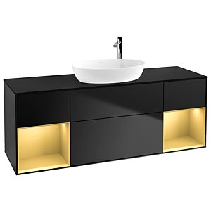 Villeroy et Boch Finion Villeroy et Boch F982HFPD 160cm, plaque de recouvrement noir mat, étagères laqué or mat, laqué noir mat